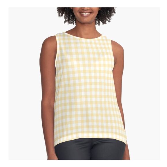 Saks Fifth Avenue Linen Sleeveless Blouse Women Small Yellow Gingham Check Plaid - Picture 1 of 5